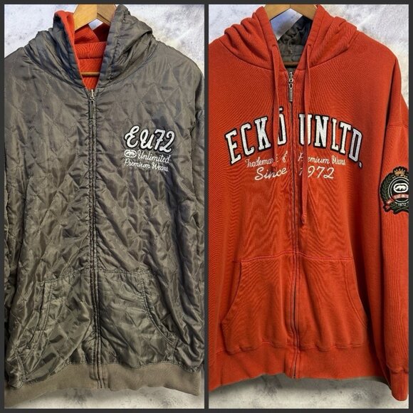 Vintage Ecko Unltd Hoodie Mens 2XL 31x30 Satin Reversible Sweatshirt Y2K - Picture 1 of 16